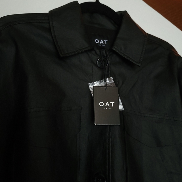NWT OAT NYC oversized black coated cotton water resistant large pocket shacket - Picture 3 of 7